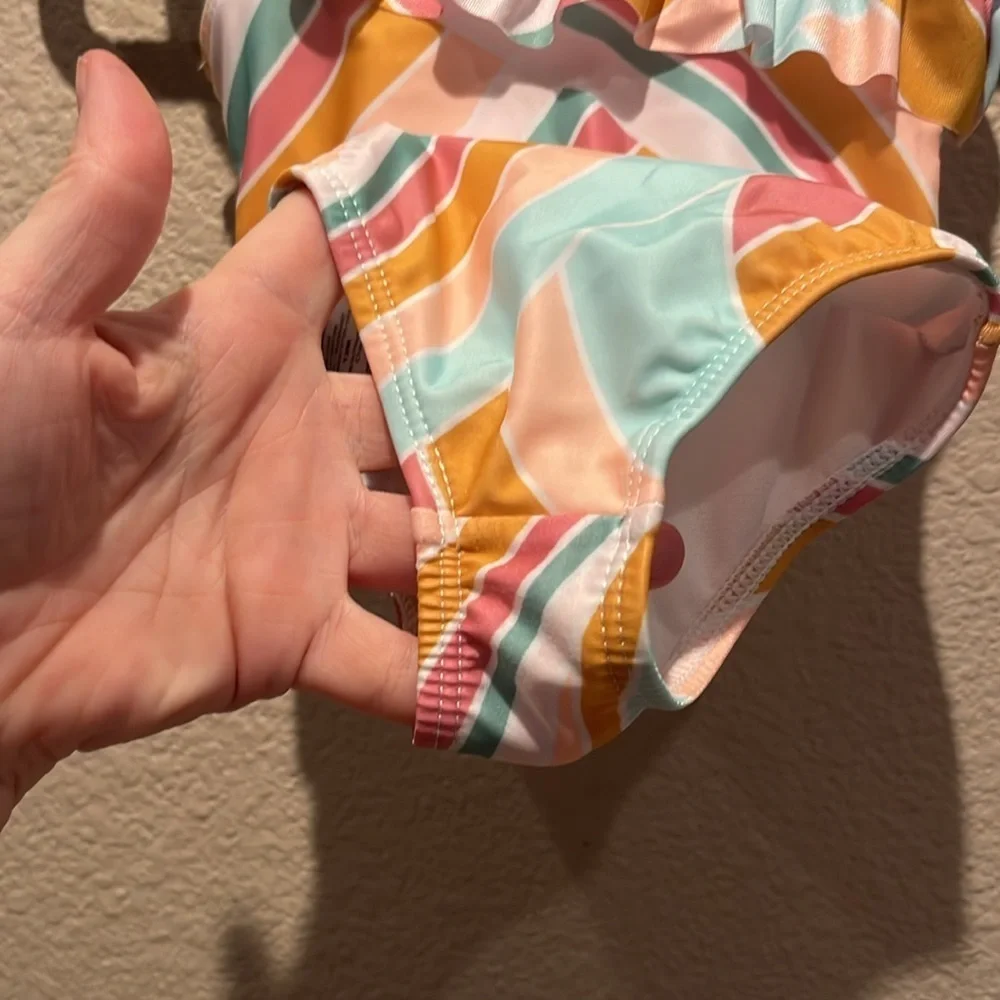 Wonder Nation Girls Neutral Mod One Piece Ruffle Swimsuit Size 12 Months